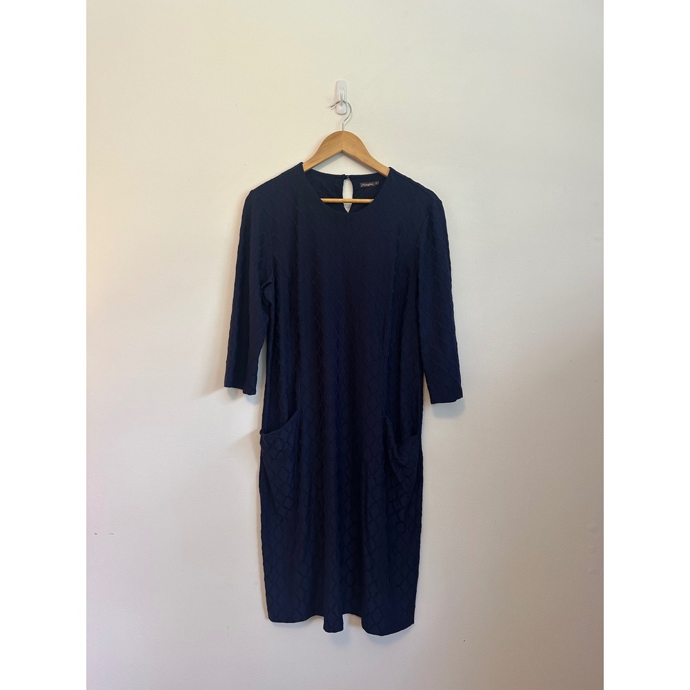 J.McLaughlin Navy Blue Lattice Textured Shift Dress | Size XL